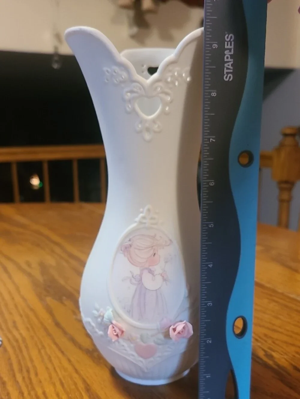Precious Moments White and Pink Porcelain Vase with Girl Motif